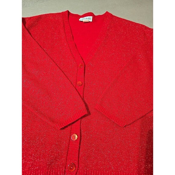 Vintage Carly Blake Red Sparkle Cardigan Top Button Down Knit Sweater XL - Picture 3 of 7